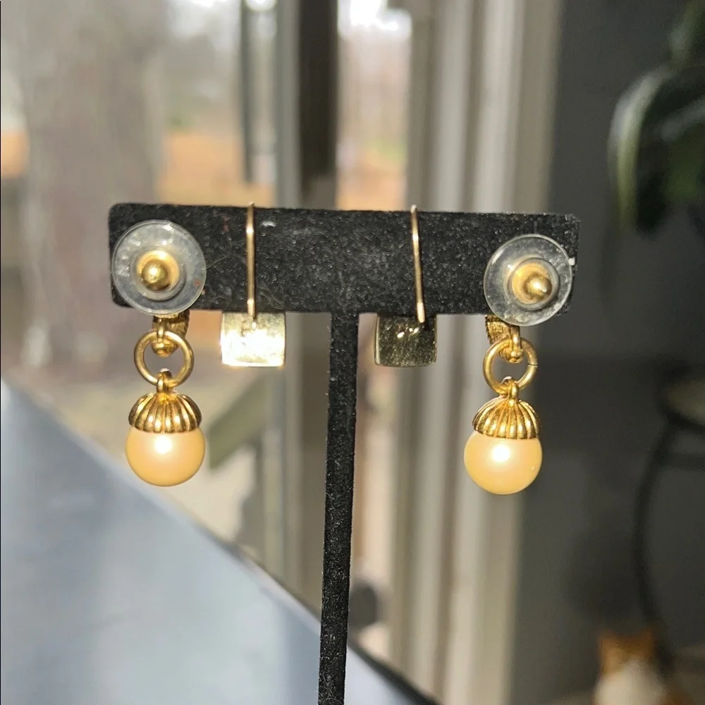 Gold Pearl Drop Earrings - Women's Fashion Jewelry 2 Sets Monet and Liz